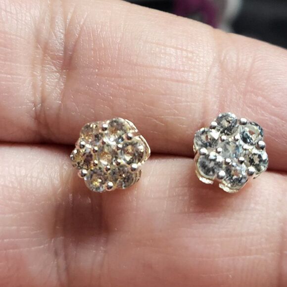 Crystal Floral Stud Earrings in Sterling Silver - Picture 2 of 5